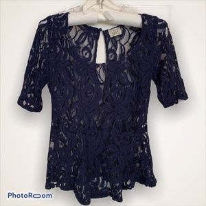 Navy Blue Lace Top with Peplum Waist  Size Small